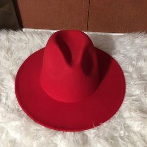 Red fedora hat blue bottom